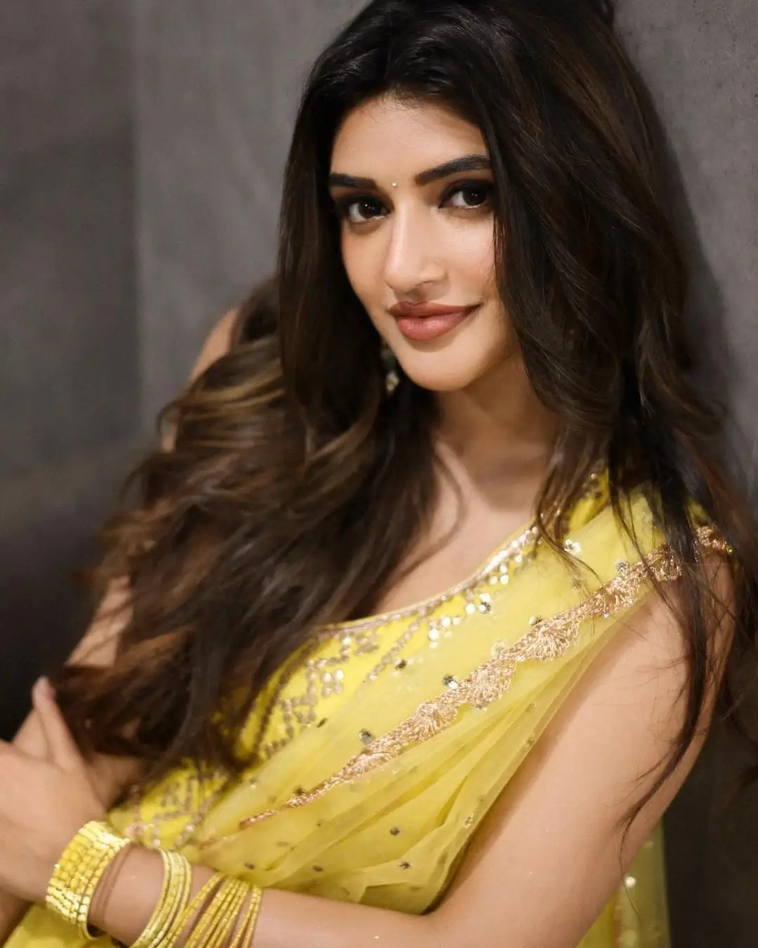 Beautiful Indian Actress Sreeleela in Yellow Dress